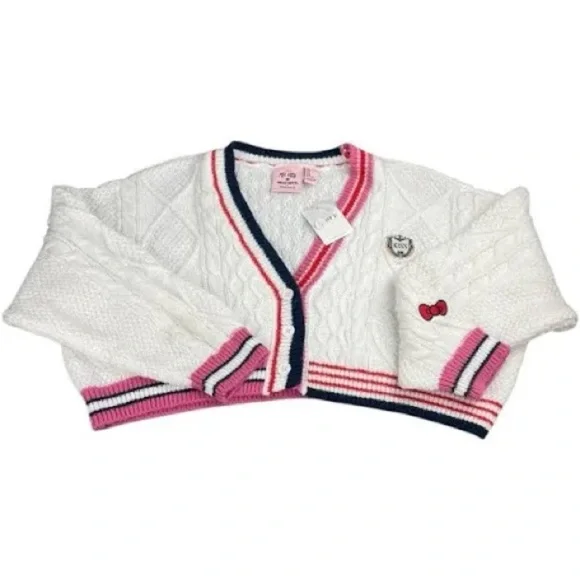 Forever 21 X Netflix X Hello Kitty limited edition Cardigan Pink and Black Trim - Picture 8 of 8